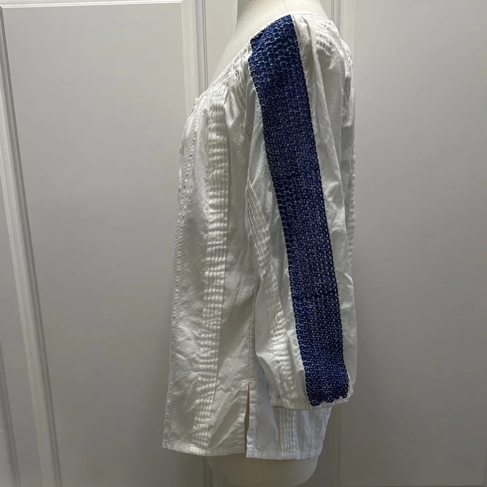 Soft Surroundings White and Navy Blouse - Picture 5 of 11